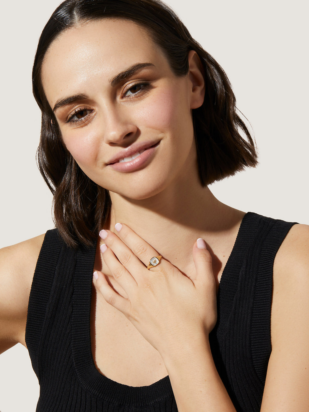 Ana Luisa Jewelry Rings Statement Rings Gold Signet Ring Amara Mother Of Pearl Gold