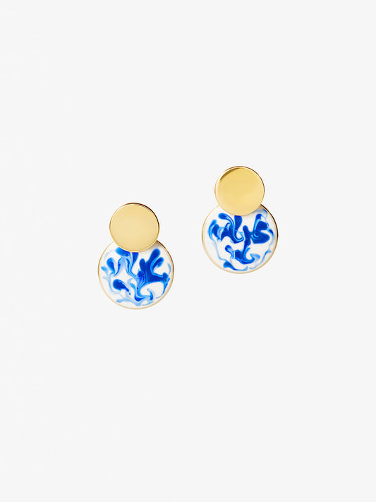 Ana Luisa Earrings Hoops Earrings Enamel Earrings Mini Kinoko Marble Blue Gold
