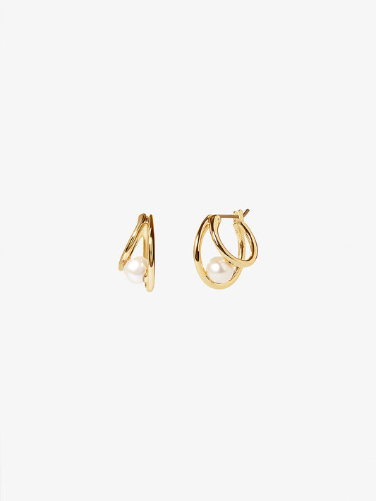 Ana Luisa Jewelry Earrings Hoop Earrings Pearl Double Hoops Scarlett Pearl Gold