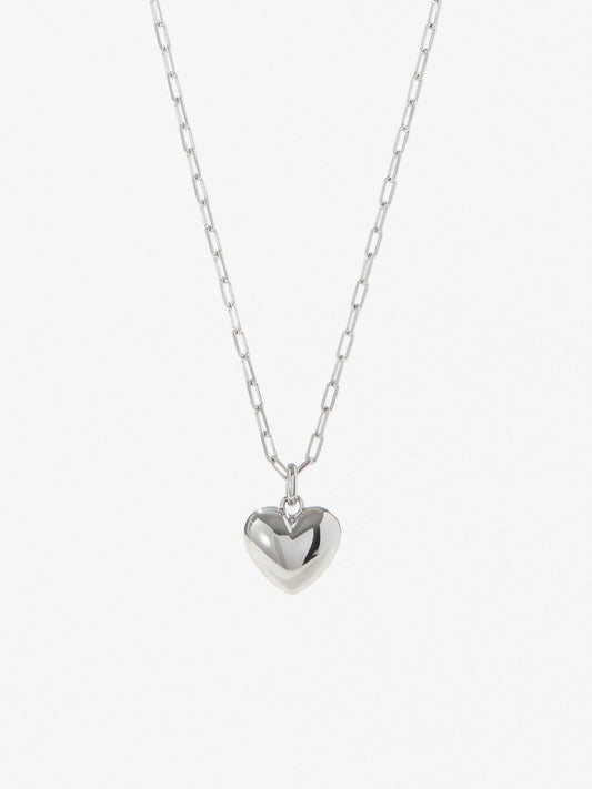 Ana Luisa Jewelry Necklaces Pendants Puffed Heart Necklace Lev Silver Rhodium