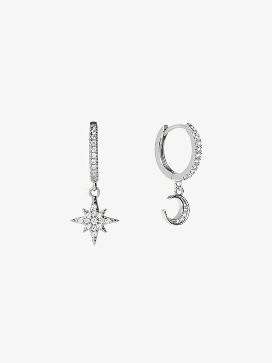 Ana Luisa Jewelry Earrings Small Hoops Crescent Moon Huggie Hoops Celeste Silver Rhodium